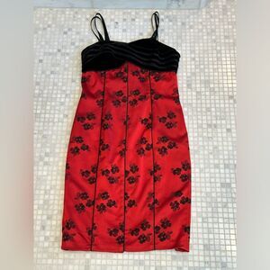Juliana Stunning Red Cocktail Dress with Black Velvet Detailing